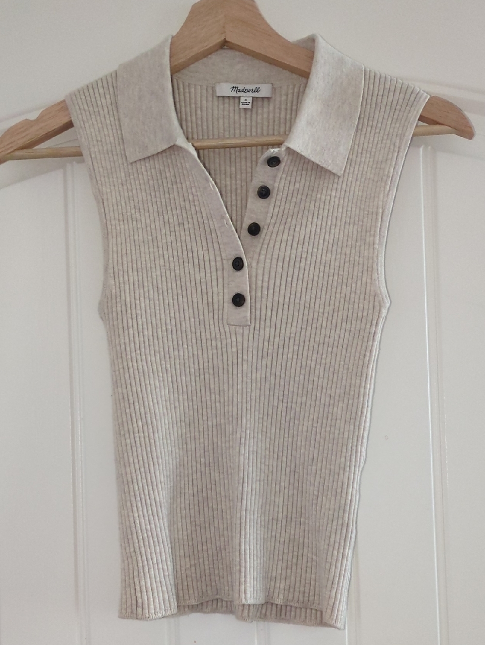 Madewell Ribbed Sleeveless Collared Tank - Light Beige Heather